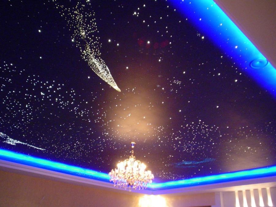 Натяжной потолок в стиле «Звездное небо» в спальне
